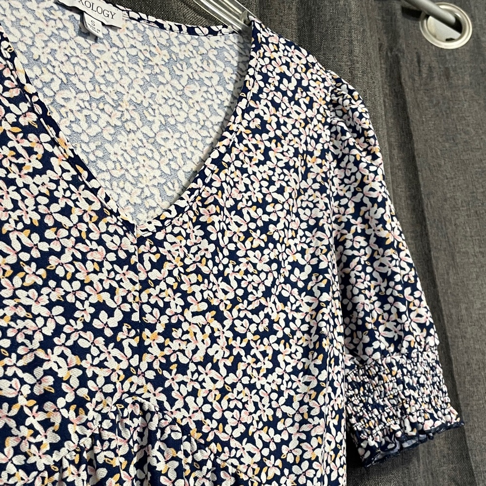 Luxology Navy and White Floral Midi Dress